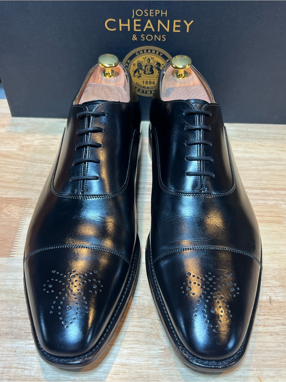 Cheaney & Sons Cambridge Black Leather Cap Toe Oxfords US 11D Made in England
